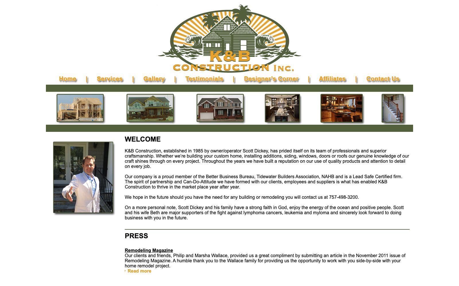 The current kbconstructioncompany.com homepage